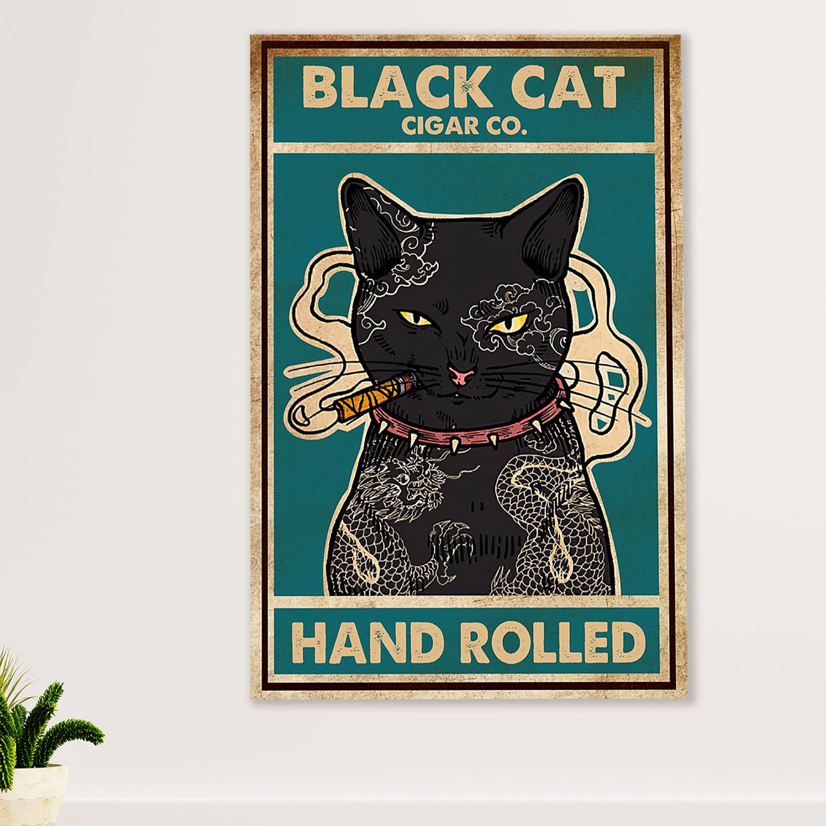 Cute Cat Canvas Prints | Black Cat Cigar | Wall Art Gift for Cat Kitties Lover