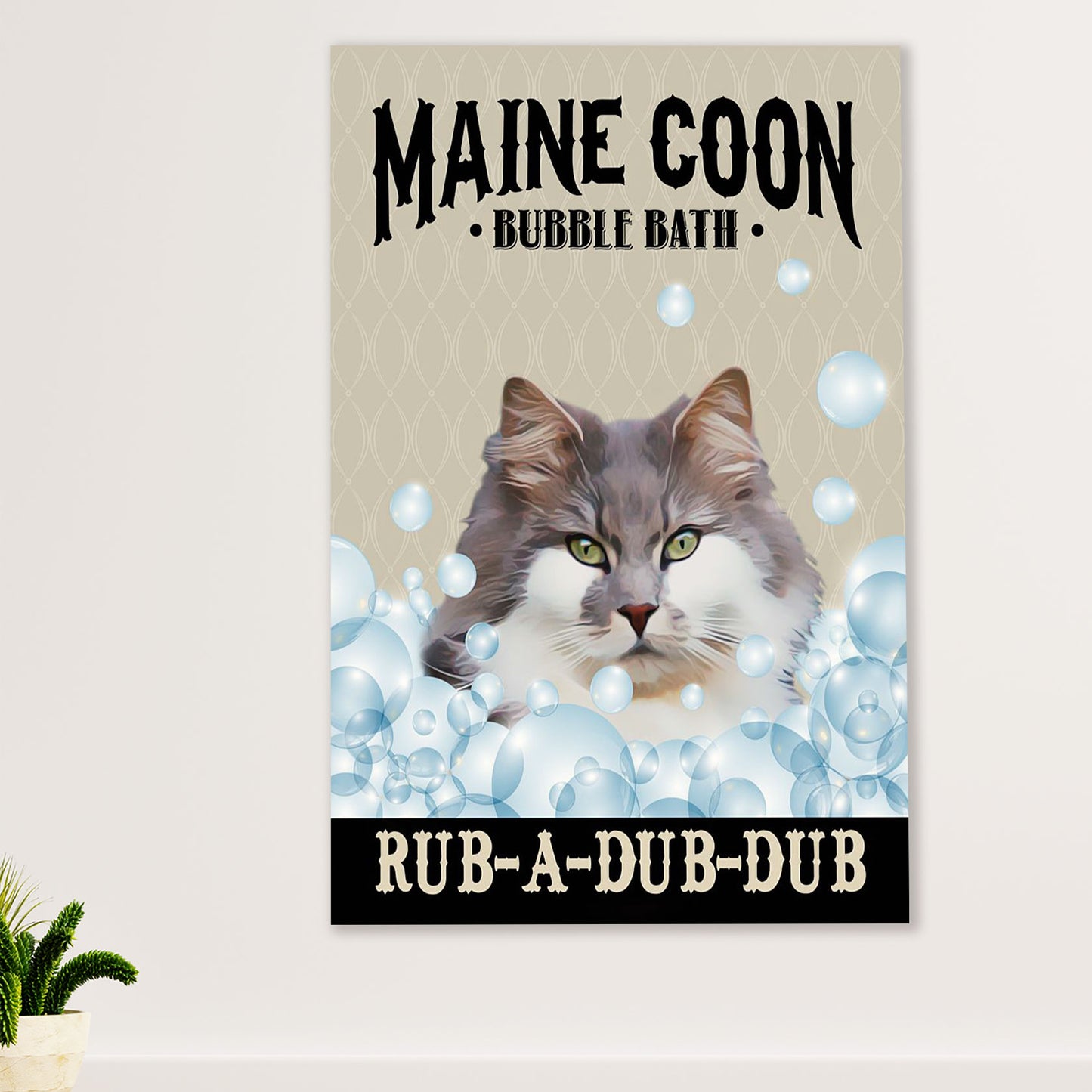 Cute Cat Poster Prints | Funny Cat Bubble Bath | Wall Art Gift for Cat Kitties Lover