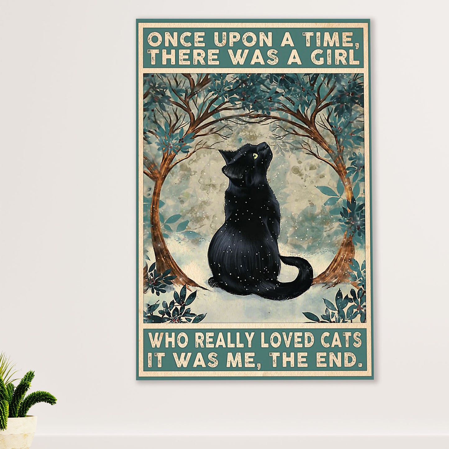 Cute Cat Poster Prints | Girl Loves Black Cat | Wall Art Gift for Cat Kitties Lover
