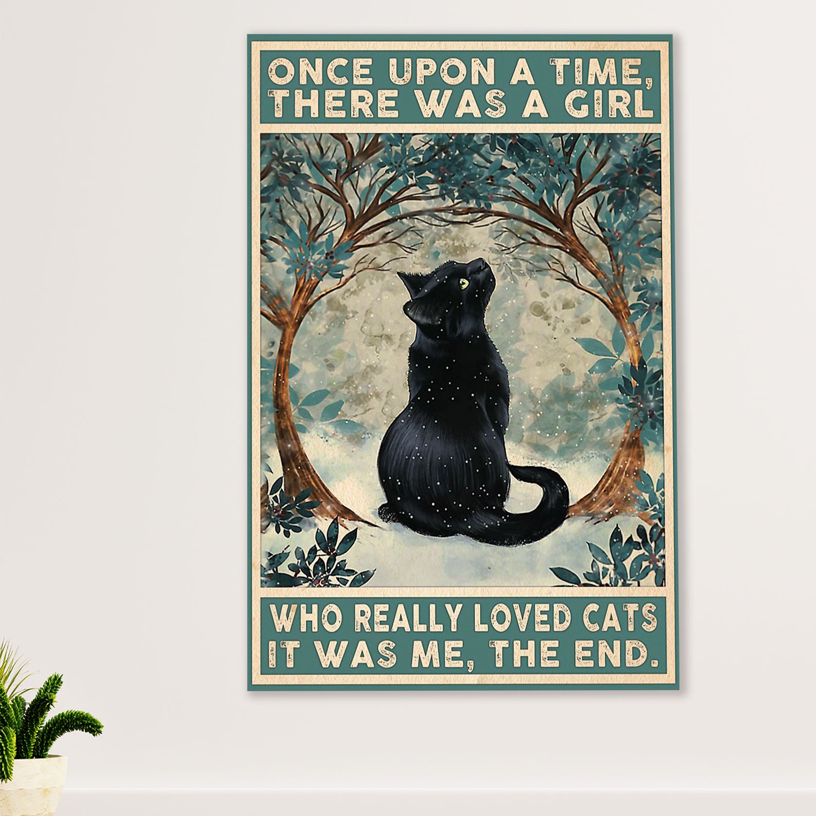 Cute Cat Poster Prints | Girl Loves Black Cat | Wall Art Gift for Cat Kitties Lover