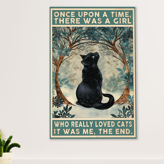 Cute Cat Canvas Prints | Girl Loves Black Cat | Wall Art Gift for Cat Kitties Lover