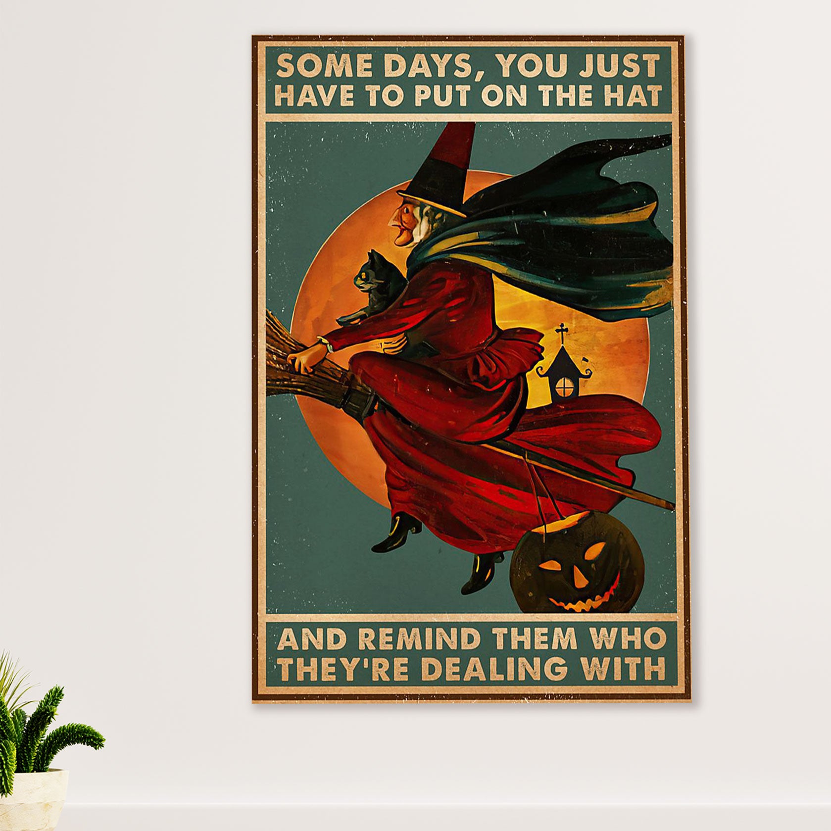 Cute Cat Canvas Prints | Funny Cat Haloween Witch | Wall Art Gift for Cat Kitties Lover