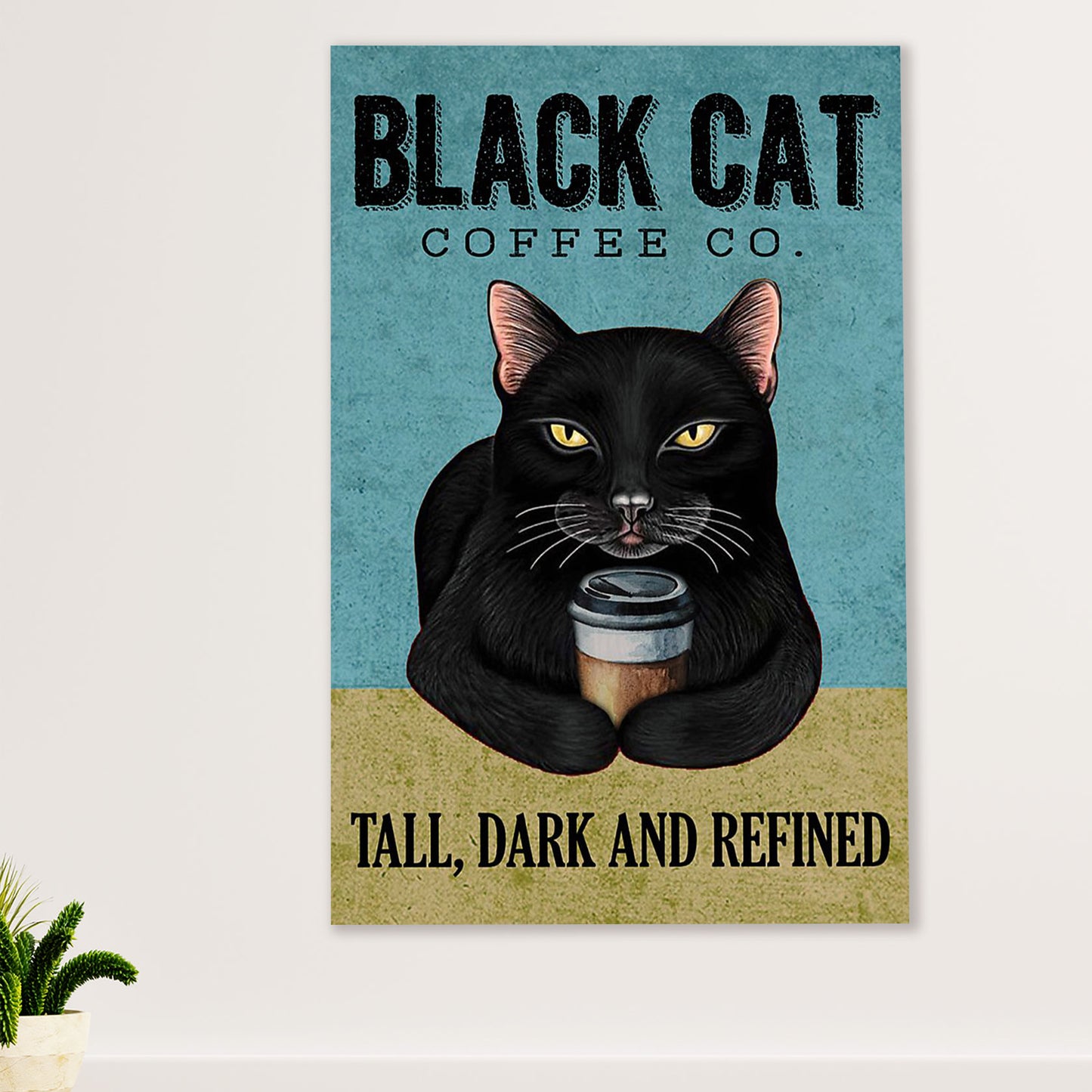 Cute Cat Poster Prints | Funny Black Cat Coffee Co. | Wall Art Gift for Cat Kitties Lover