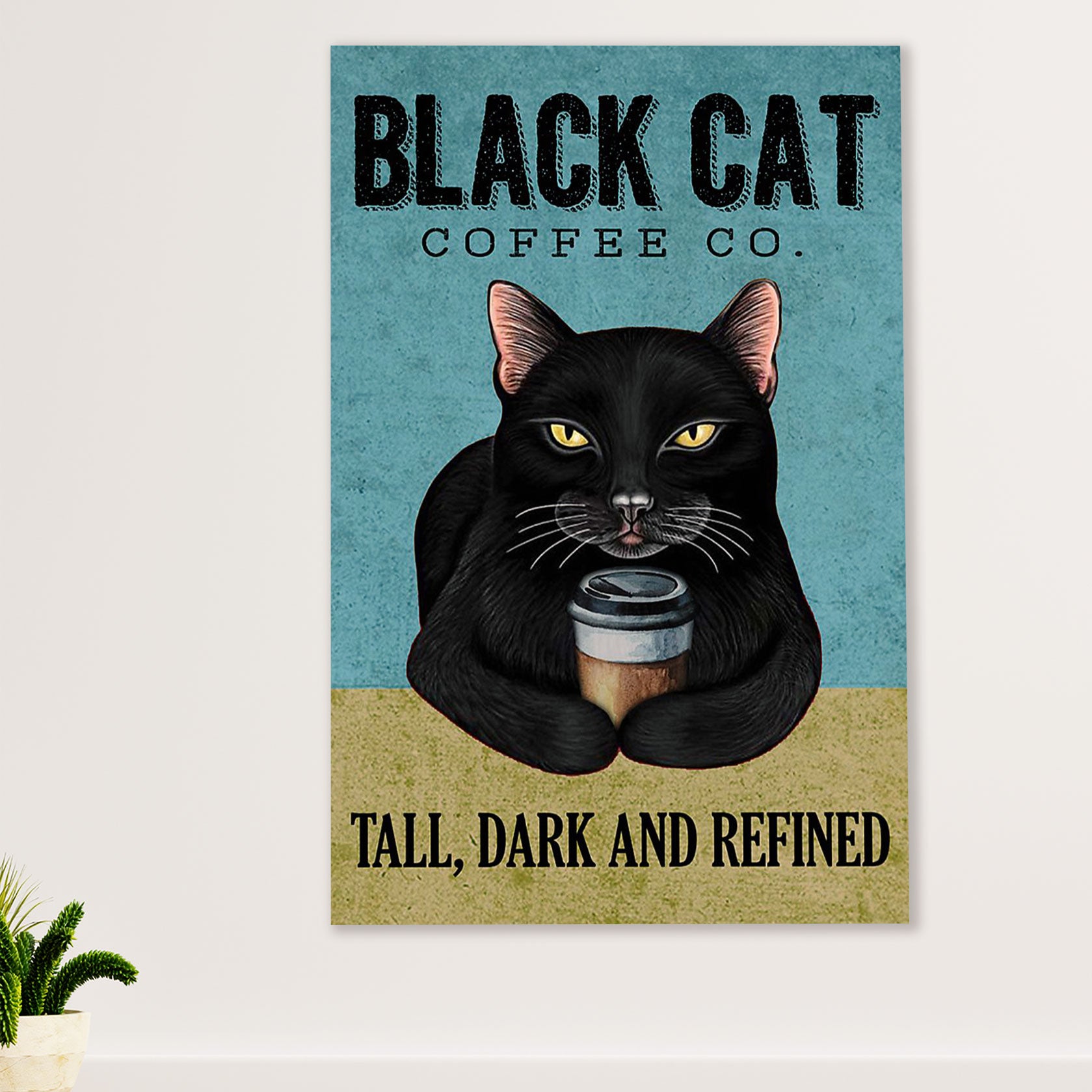 Cute Cat Poster Prints | Funny Black Cat Coffee Co. | Wall Art Gift for Cat Kitties Lover