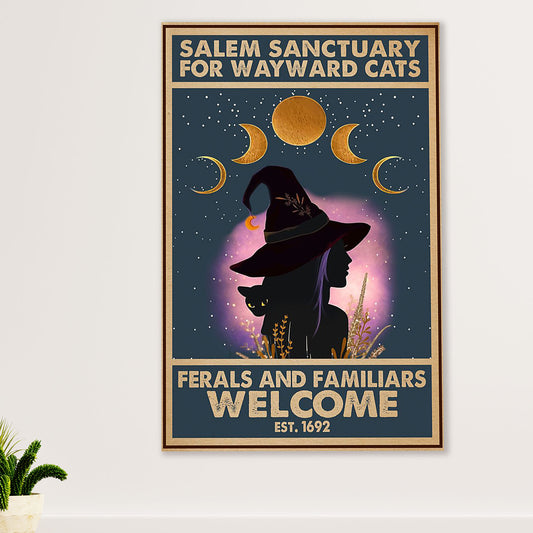 Cute Cat Canvas Prints | Salem Sanctuary Black Cat Witch | Wall Art Gift for Cat Kitties Lover