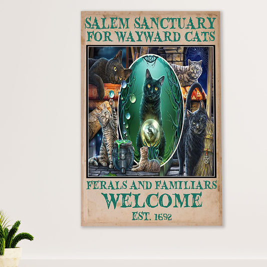 Cute Cat Canvas Prints | Salem Sanctuary Black Cat Witch | Wall Art Gift for Cat Kitties Lover