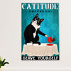 Cute Cat Poster Prints | Funny Cattitude Coffee | Wall Art Gift for Cat Kitties Lover