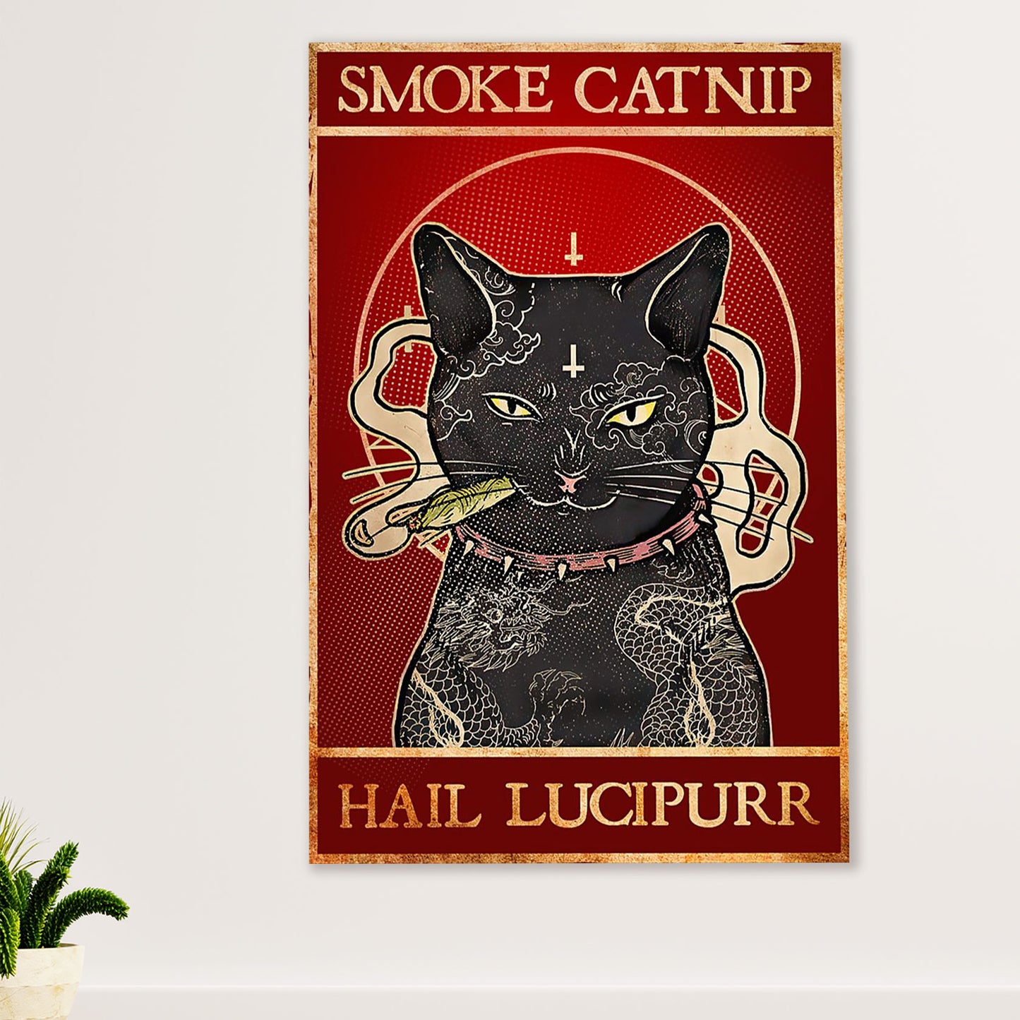 Cute Cat Poster Prints | Smoke Catnip Black Cat | Wall Art Gift for Cat Kitties Lover