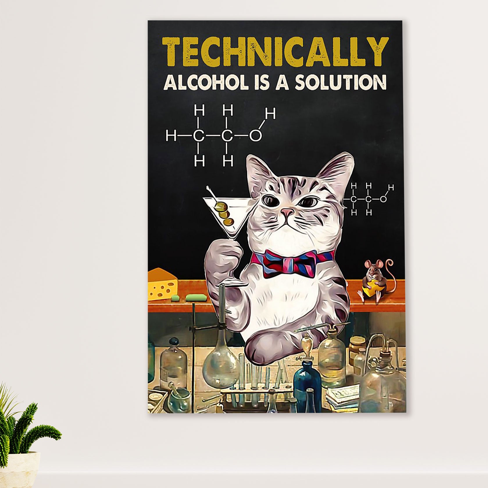 Cute Cat Poster Prints | Funny Cat Alcohol | Wall Art Gift for Cat Kitties Lover