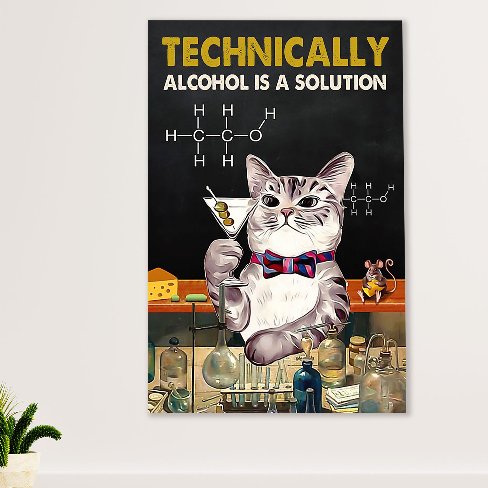 Cute Cat Canvas Prints | Funny Cat Alcohol | Wall Art Gift for Cat Kitties Lover