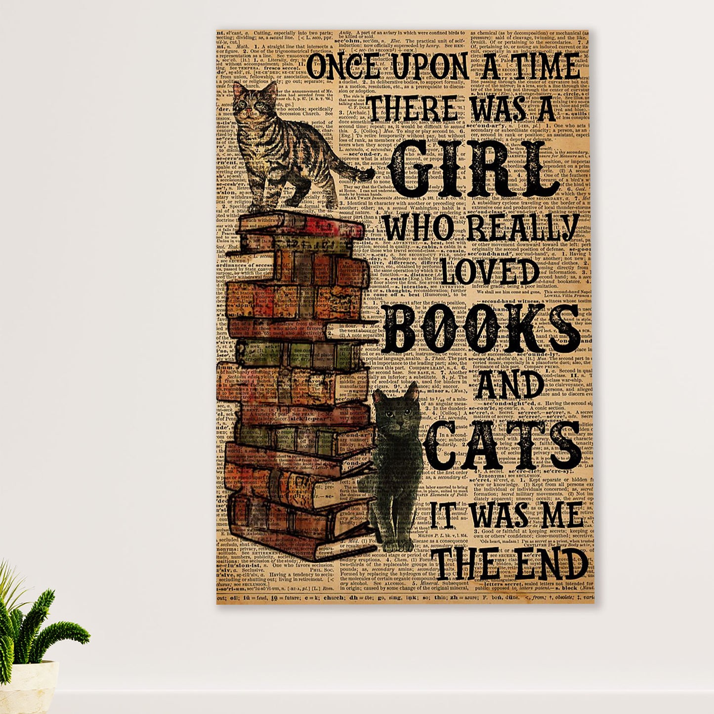 Cute Cat Poster Prints | Girl Loves Books & Cats | Wall Art Gift for Cat Kitties Lover
