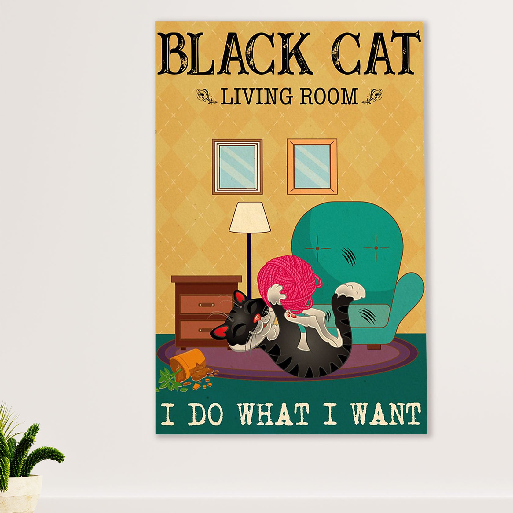Cute Cat Poster Prints | Funny Black Cat Living Room | Wall Art Gift for Cat Kitties Lover