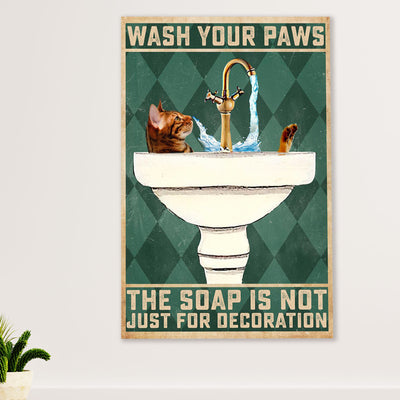 Cute Cat Canvas Prints | Wash Your Paws | Wall Art Gift for Cat Kitties Lover