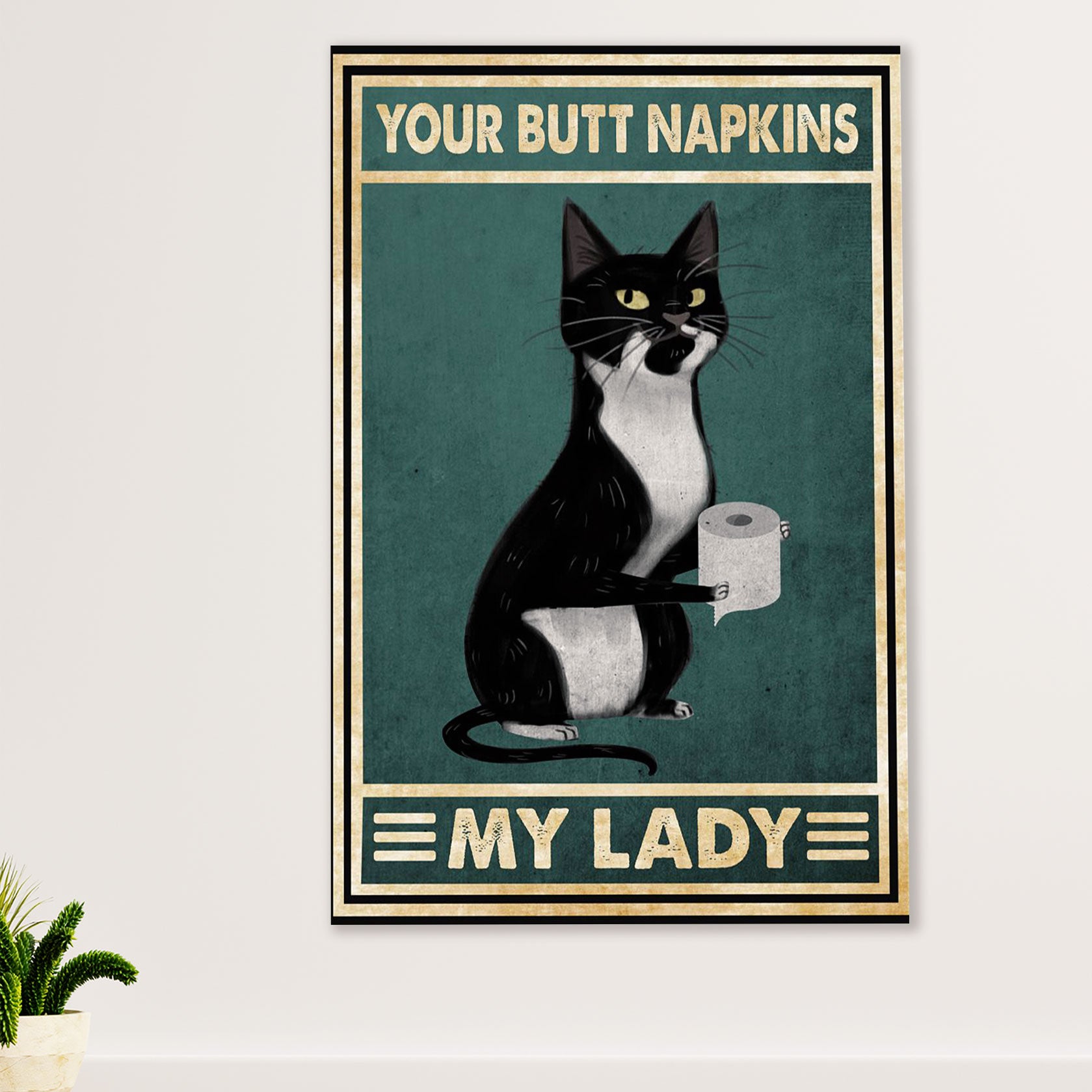 Cute Cat Canvas Prints | Funny Cat Toilet Paper | Wall Art Gift for Cat Kitties Lover
