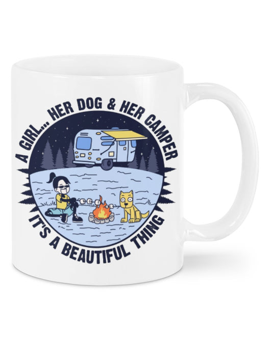 Camping Lover Coffee Mug | Girl Loves Dog & Camping | Drinkware Gift for Campers