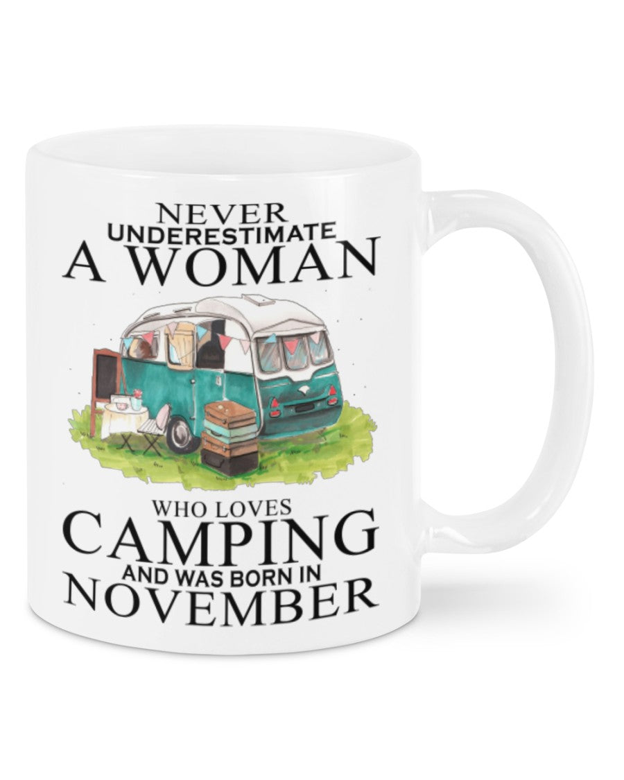 Camping Lover Coffee Mug | November Woman Loves Camping | Drinkware Gift for Campers