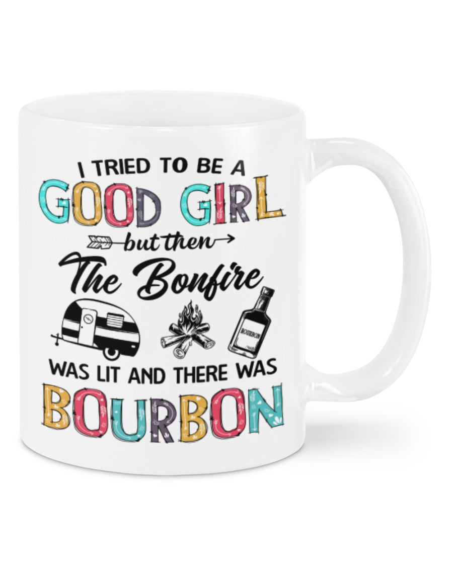 Camping Lover Coffee Mug | Good Girl Loves Bourbon & Campfire | Drinkware Gift for Campers