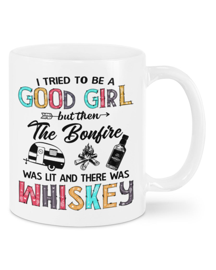 Camping Lover Coffee Mug | Good Girl Loves Whiskey & Campfire | Drinkware Gift for Campers