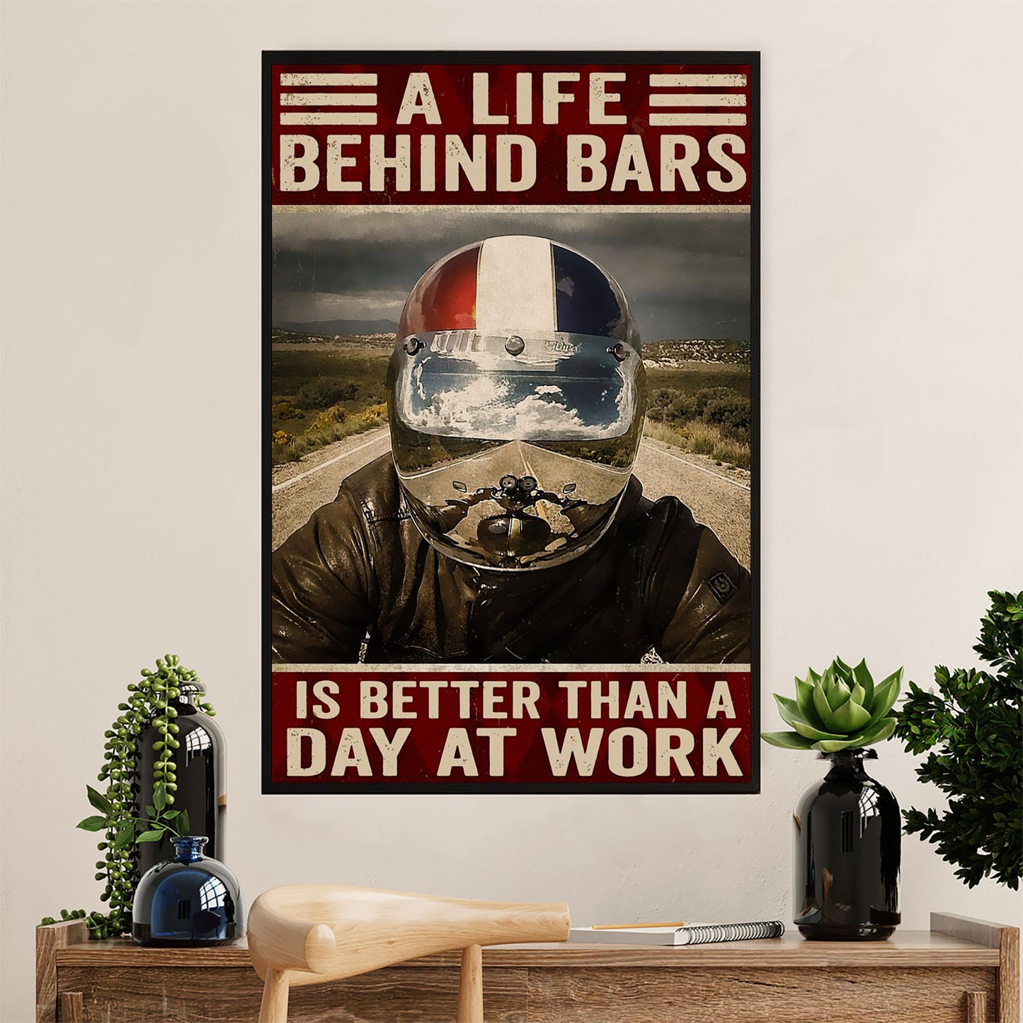 Metal Motorcycle Poster Wall Art Prints | Life Behind Bars | Home Decor Gift for Biker