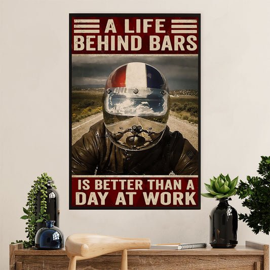Metal Motorcycle Poster Wall Art Prints | Life Behind Bars | Home Decor Gift for Biker