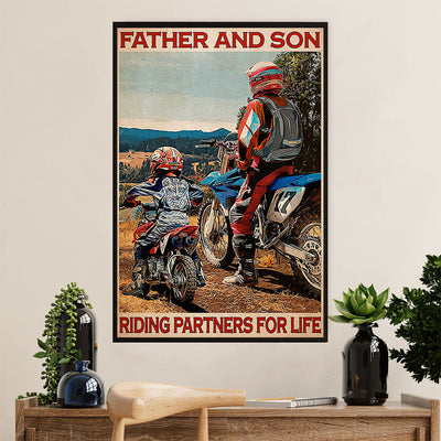 Metal Motorcycle Poster Wall Art Prints | Father & Son Rider | Home Decor Gift for Biker