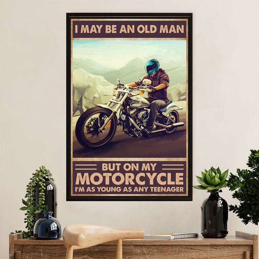 Metal Motorcycle Poster Wall Art Prints | Old Man Motorcycle | Home Decor Gift for Biker