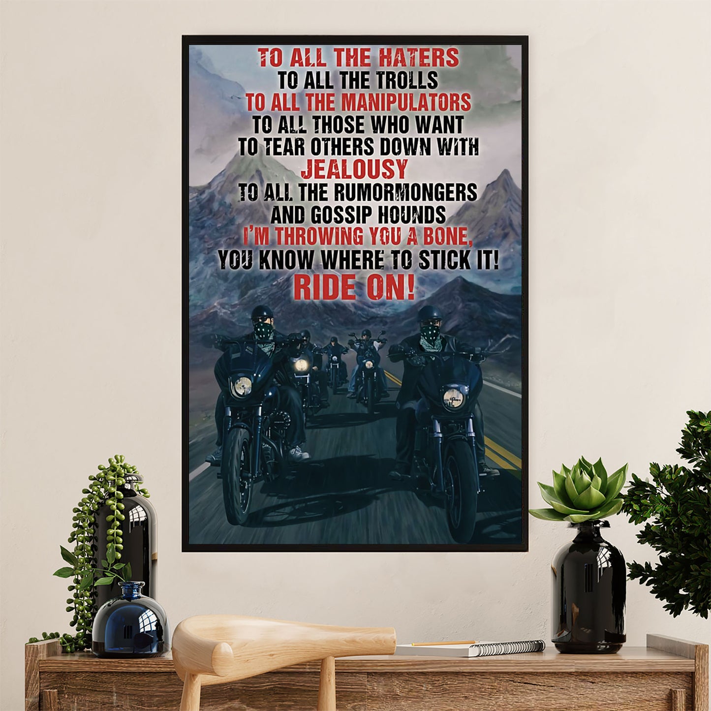 Metal Motorcycle Poster Wall Art Prints | Ride On | Home Decor Gift for Biker