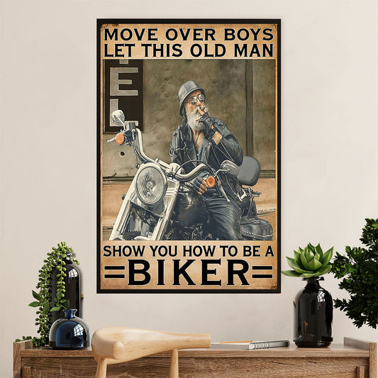 Metal Motorcycle Poster Wall Art Prints | Cool Old Man Biker | Home Decor Gift for Biker