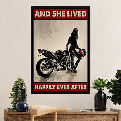 Metal Motorcycle Poster Wall Art Prints | Happy Woman Girl | Home Decor Gift for Biker