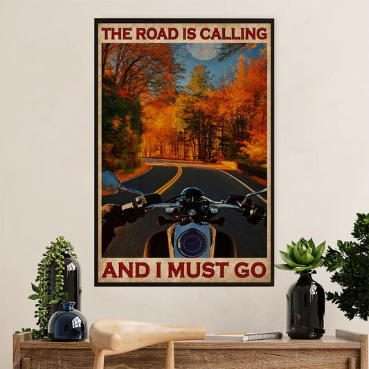 Metal Motorcycle Poster Wall Art Prints | Road is Calling | Home Decor Gift for Biker