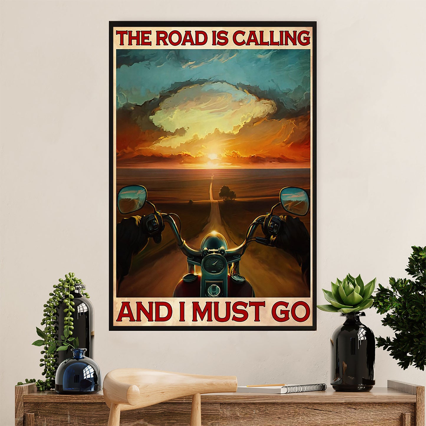 Metal Motorcycle Poster Wall Art Prints | Motorcycle in sunshine | Home Decor Gift for Biker