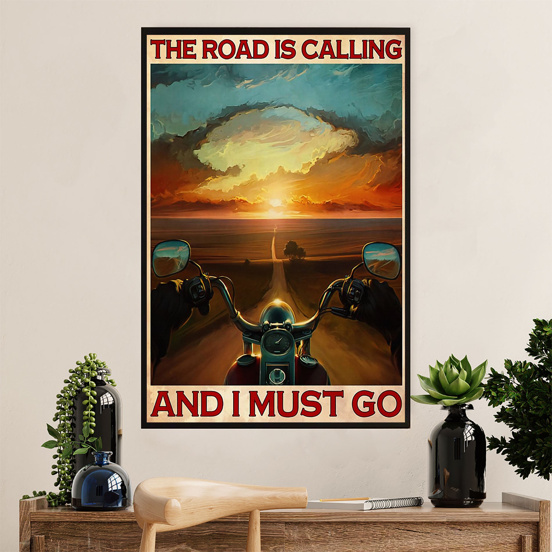 Metal Motorcycle Poster Wall Art Prints | Motorcycle in sunshine | Home Decor Gift for Biker