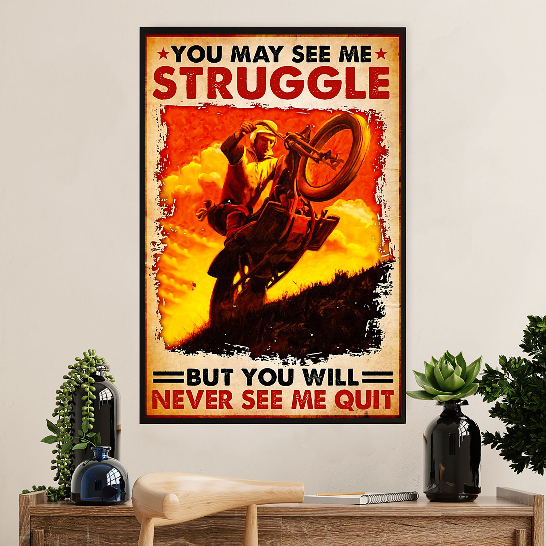 Metal Motorcycle Poster Wall Art Prints | Will Never See Me Quit | Home Decor Gift for Biker