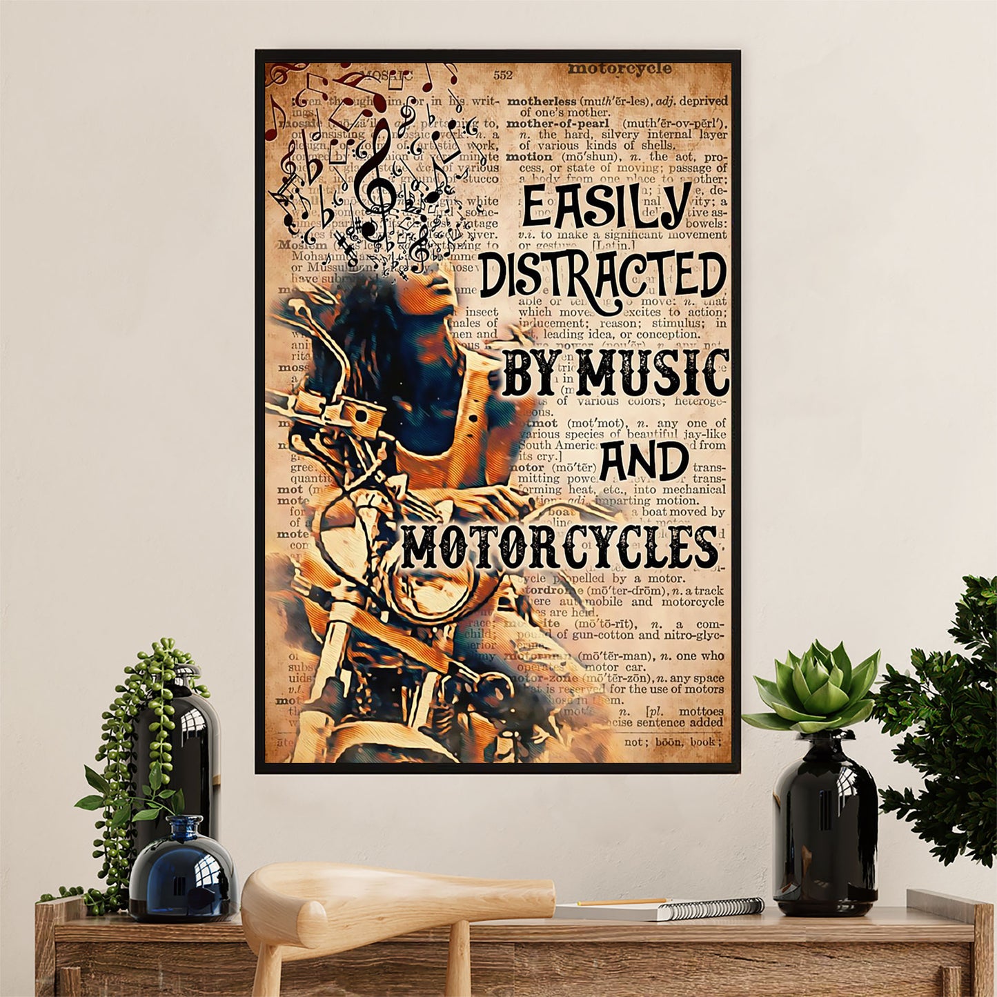 Metal Motorcycle Poster Wall Art Prints | Girl Loves Music & Motorcycle | Home Decor Gift for Biker