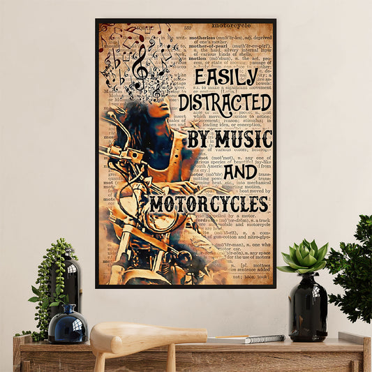 Metal Motorcycle Poster Wall Art Prints | Girl Loves Music & Motorcycle | Home Decor Gift for Biker