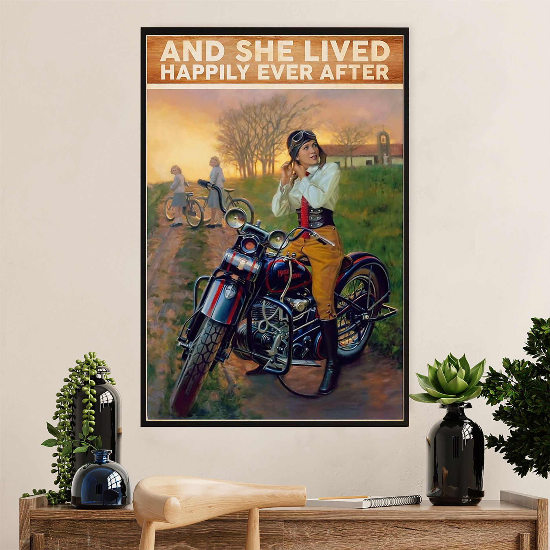 Metal Motorcycle Poster Wall Art Prints | Girl Woman Loves Motorcycle | Home Decor Gift for Biker