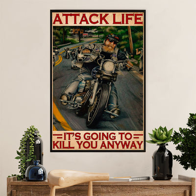Metal Motorcycle Poster Wall Art Prints | Attack Life | Home Decor Gift for Biker