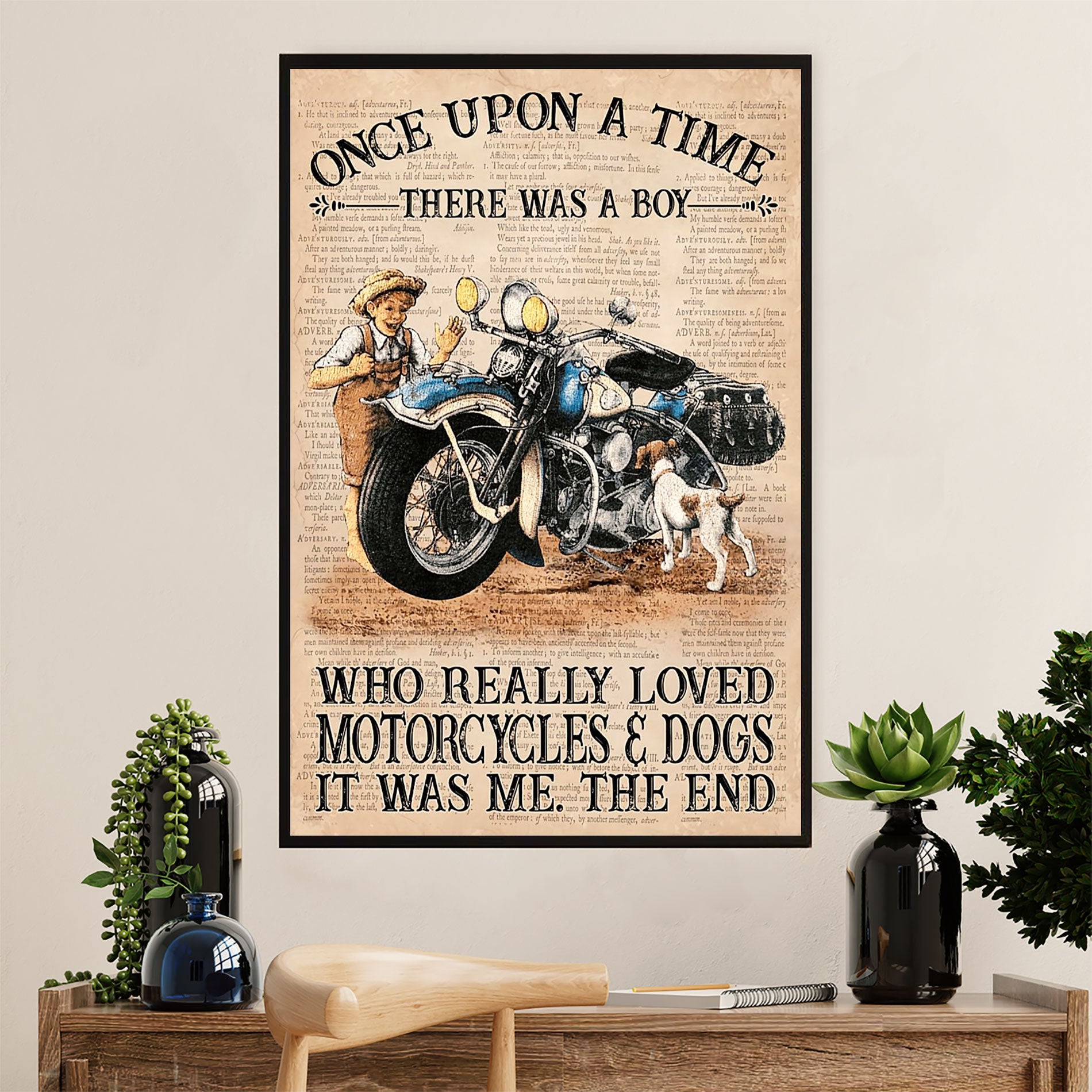 Metal Motorcycle Poster Wall Art Prints | Boy Loves Motorcycle & Dog | Home Decor Gift for Biker