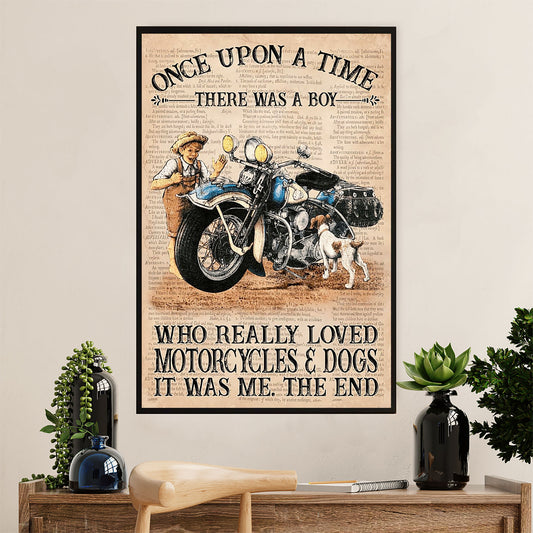 Metal Motorcycle Poster Wall Art Prints | Boy Loves Motorcycle & Dog | Home Decor Gift for Biker