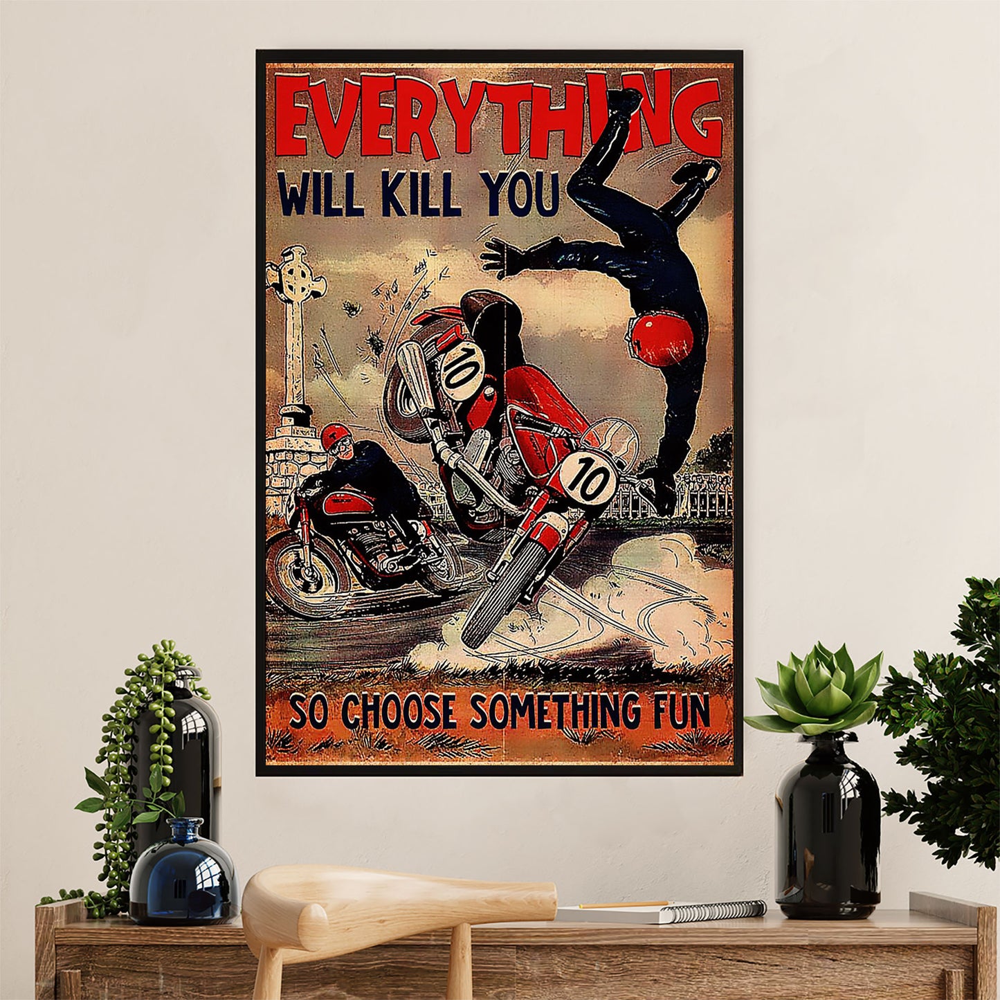 Metal Motorcycle Poster Wall Art Prints | Choose Something Fun | Home Decor Gift for Biker