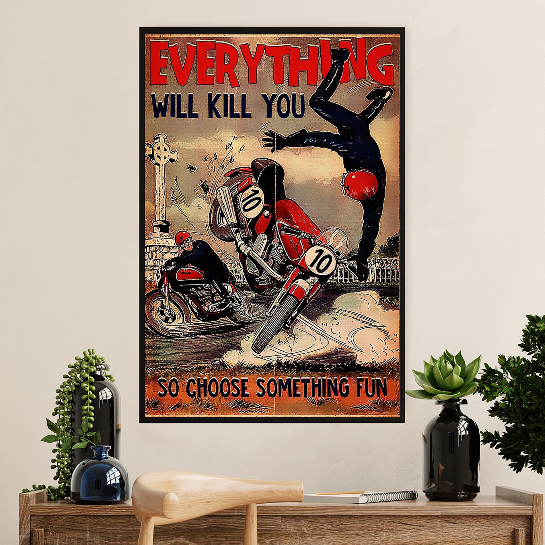 Metal Motorcycle Poster Wall Art Prints | Choose Something Fun | Home Decor Gift for Biker