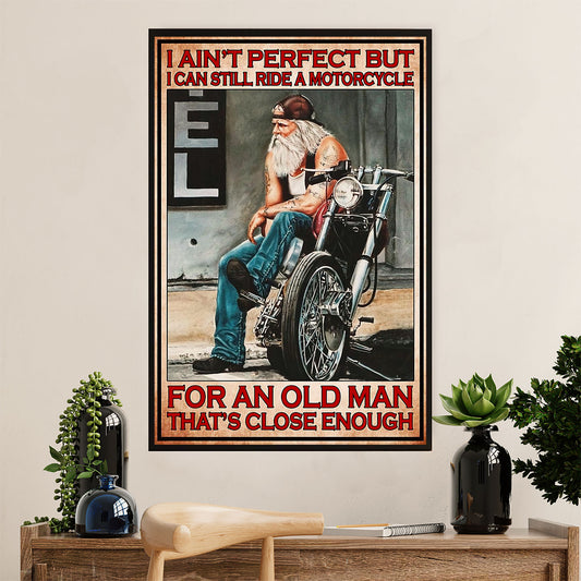 Metal Motorcycle Poster Wall Art Prints | Old Man Rider | Home Decor Gift for Biker