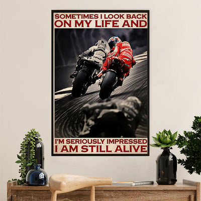 Metal Motorcycle Poster Wall Art Prints | I Am Still Alive | Home Decor Gift for Biker