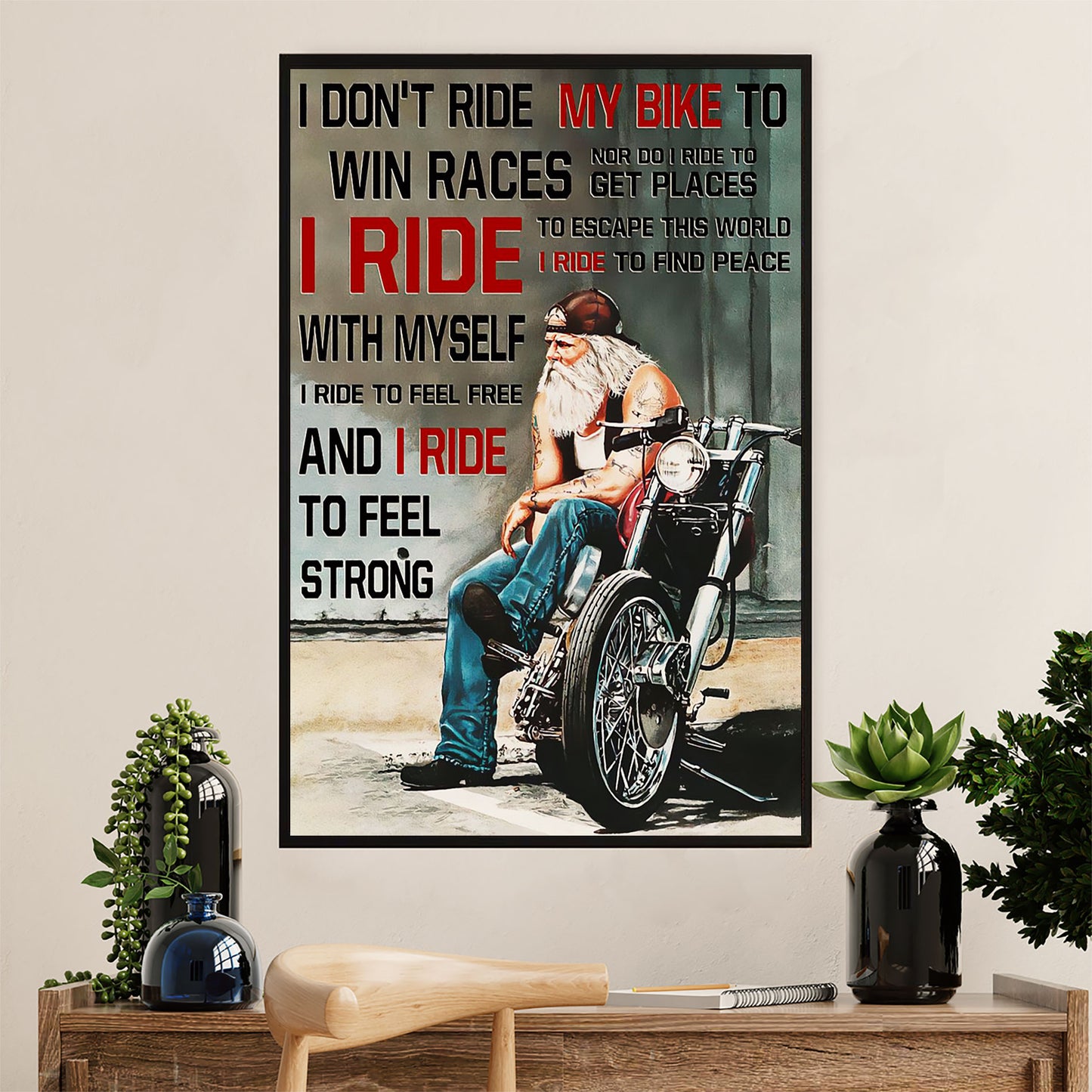 Metal Motorcycle Poster Wall Art Prints | Ride to Feel Strong | Home Decor Gift for Biker