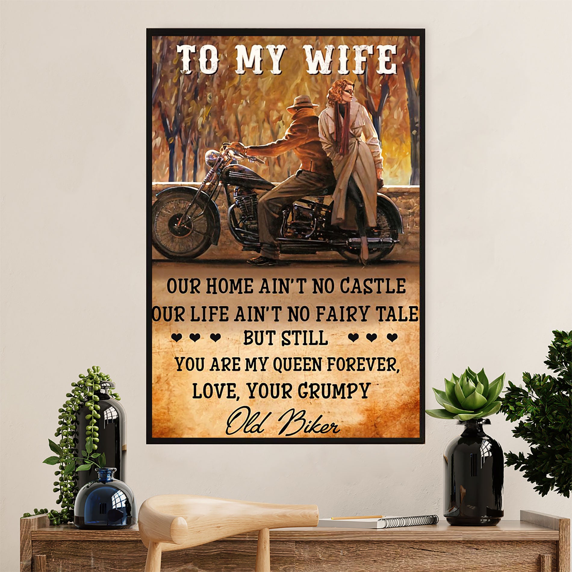 Metal Motorcycle Poster Wall Art Prints | Husband Biker to Wife | Home Decor Gift for Biker