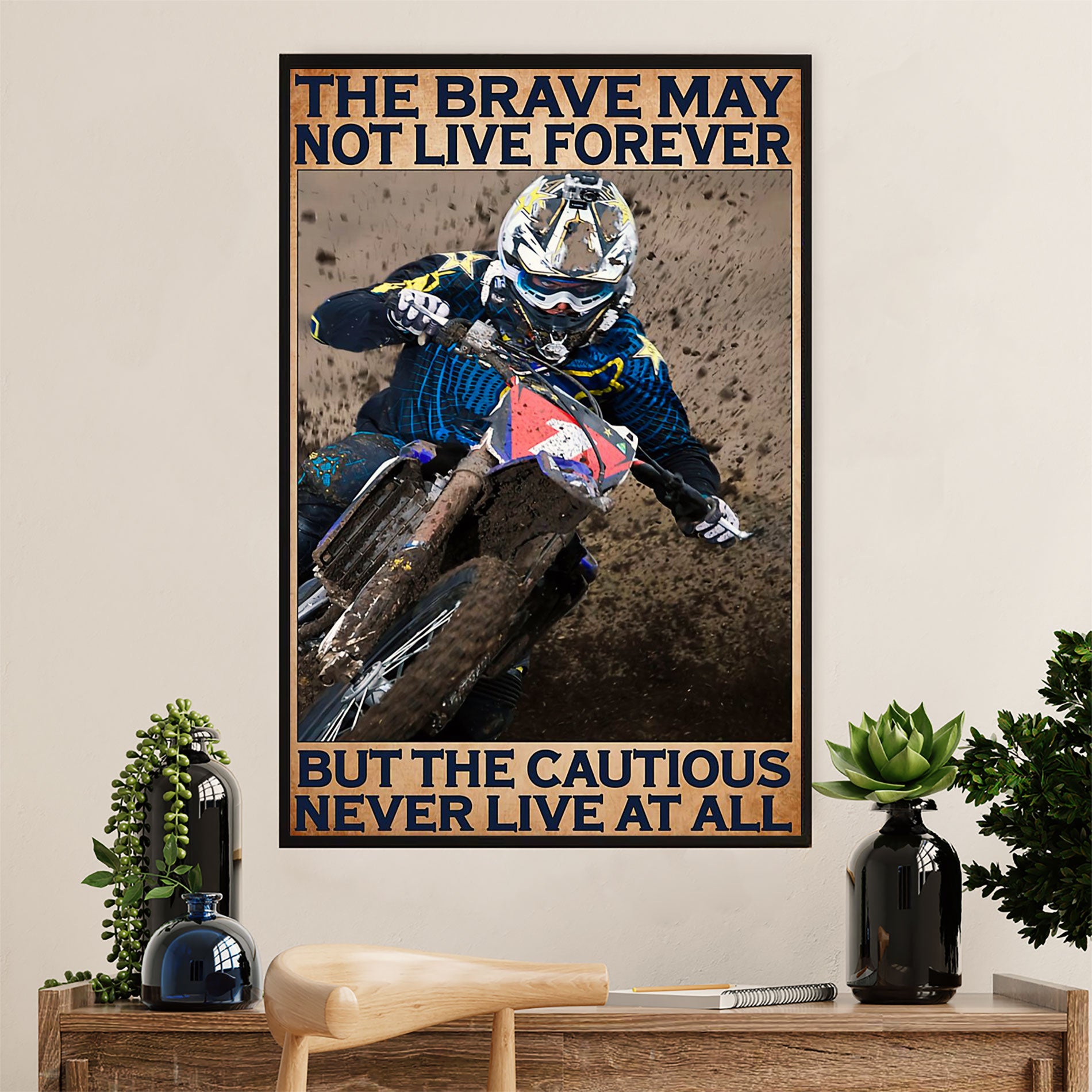 Metal Motorcycle Poster Wall Art Prints | Cautions Never Live | Home Decor Gift for Biker