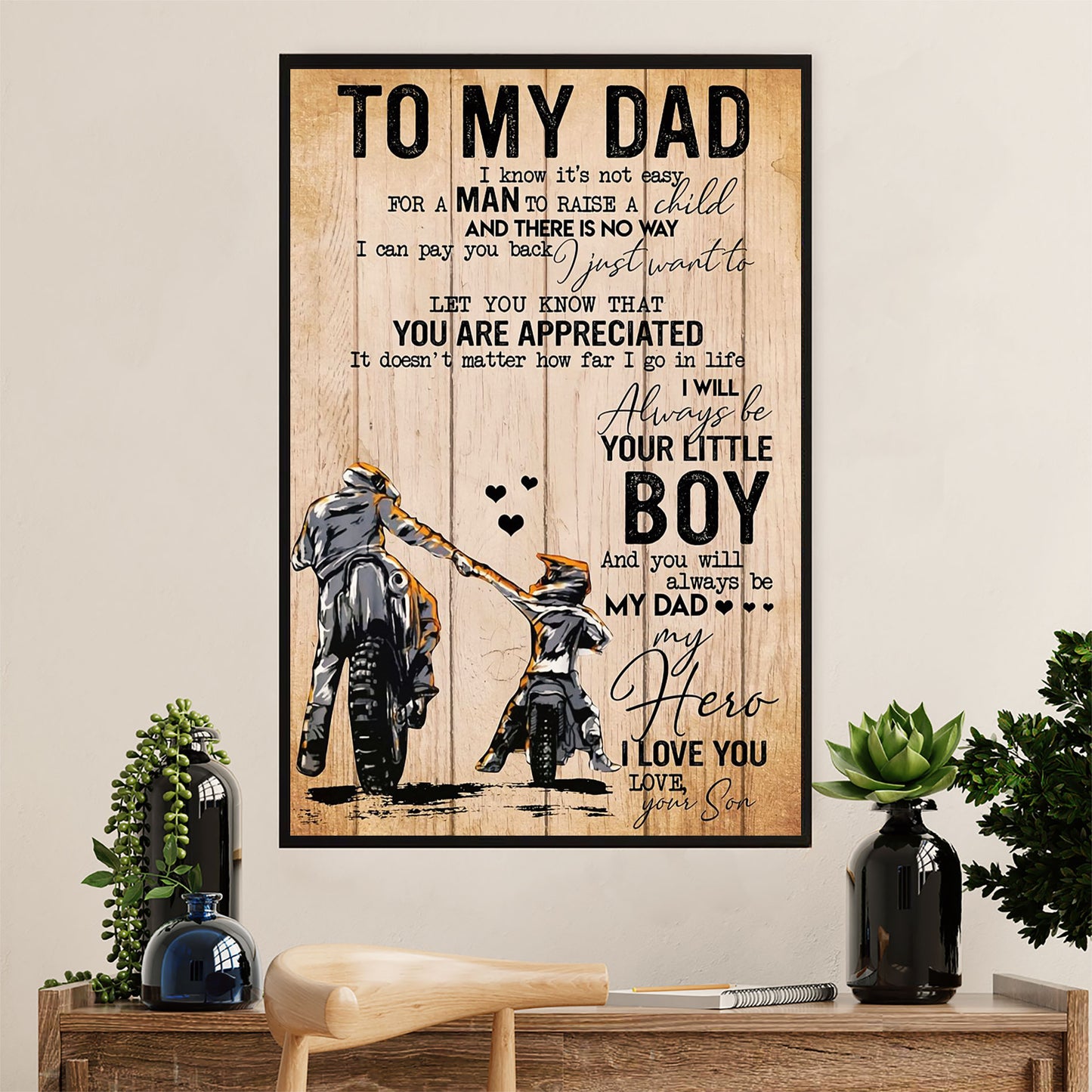 Metal Motorcycle Poster Wall Art Prints | Son Rider to Dad | Home Decor Gift for Biker