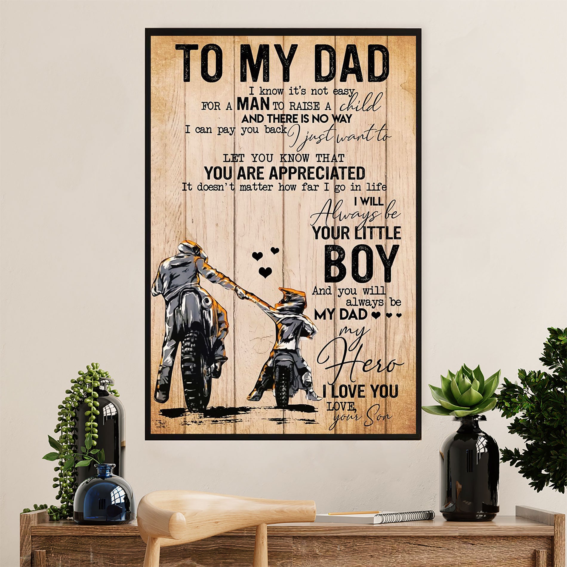 Metal Motorcycle Poster Wall Art Prints | Son Rider to Dad | Home Decor Gift for Biker
