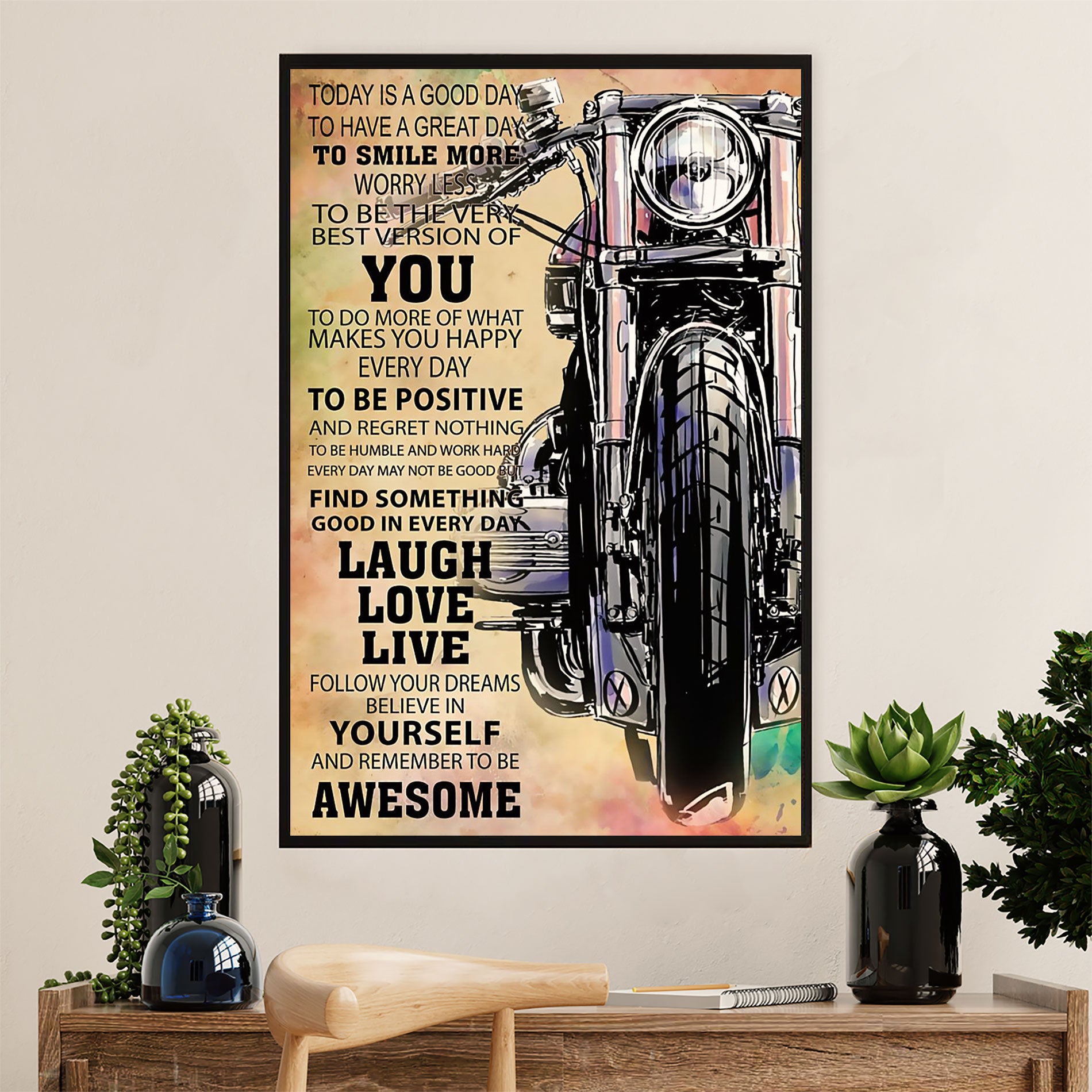 Metal Motorcycle Poster Wall Art Prints | Positive Rider | Home Decor Gift for Biker