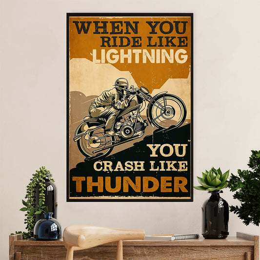 Metal Motorcycle Poster Wall Art Prints | Crash Like Thunder | Home Decor Gift for Biker